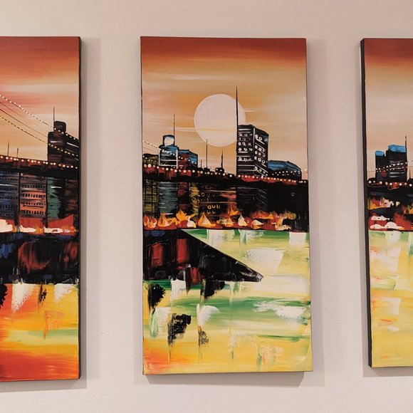 Sunrise in New York Oil Painting- 3-piece - original, hand painted - New - Picture 8 of 13